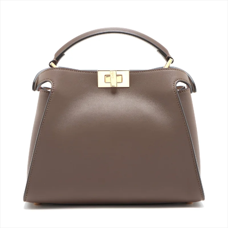 Fendi tote bags with a self - cleaning interior lining for easy maintenanceFendi Peekaboo Essential Leather 2WAY Handbag Brown 8BN302