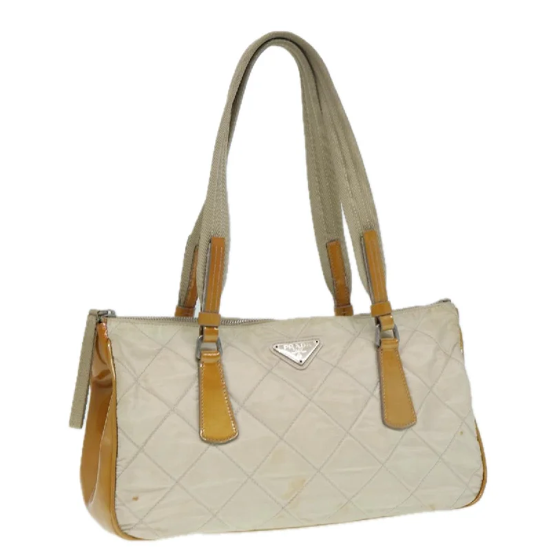 Prada Cahier bags with a leather - wrapped handle for a luxurious feelPRADA Shoulder Bag Nylon Beige Silver Auth 87764