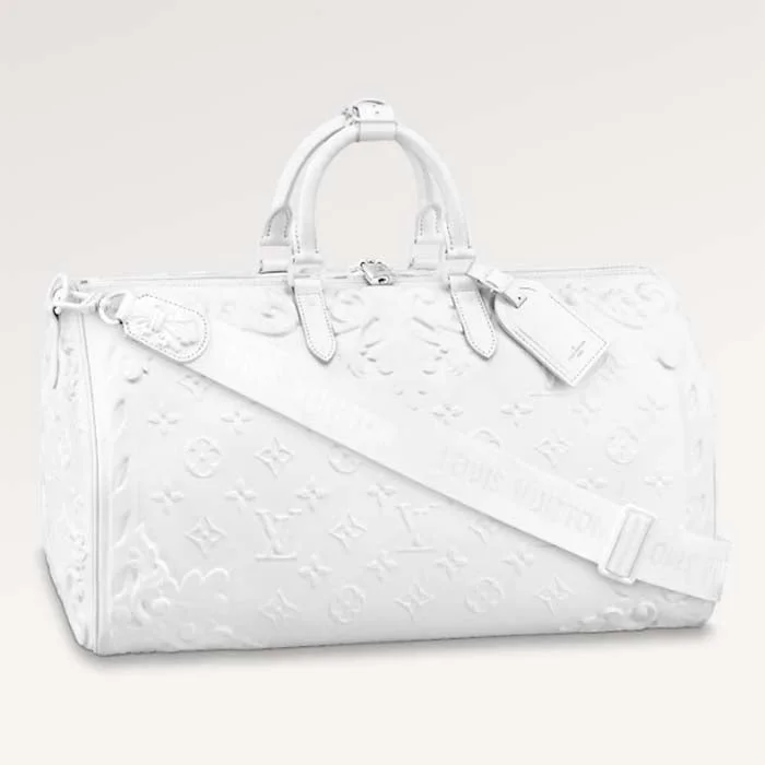 Louis Vuitton backpacks with a multi - pocket organization for functionalityLouis Vuitton LV Unisex Keepall Bandoulière 50 Optic White Calf Cowhide Leather