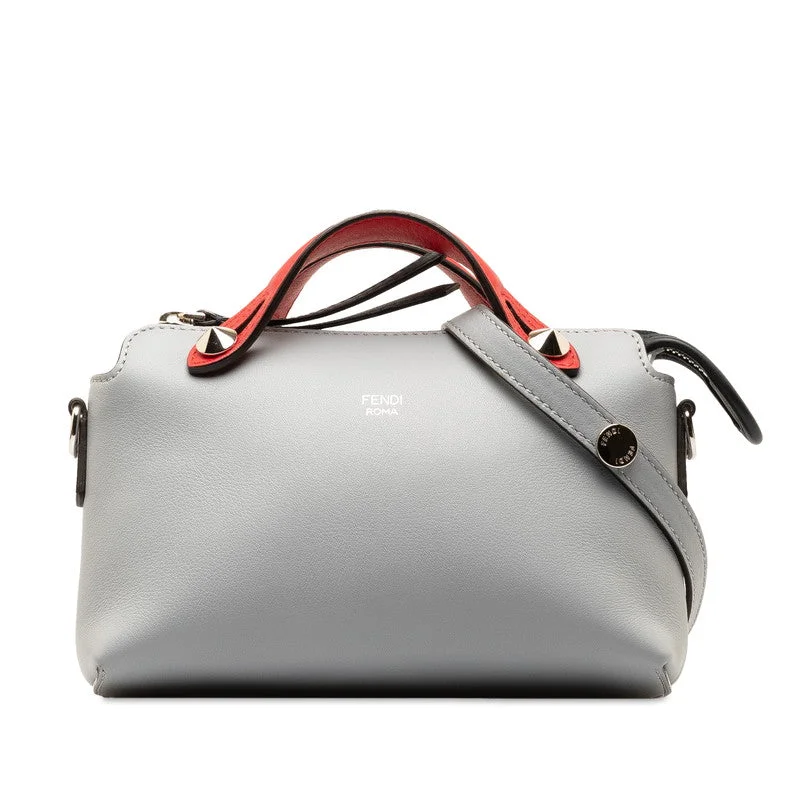 Fendi By The Way bags with a large capacity and a drawstring closureFendi Byzaw Mini Handbag 2WAY 8BL135 Gray Red Leather  Fendi