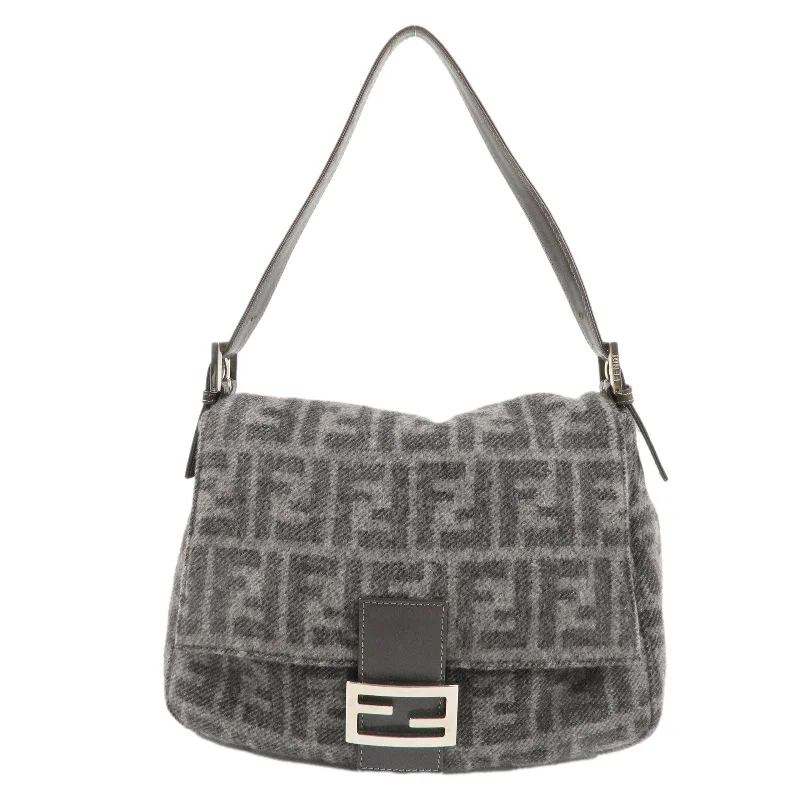 Fendi crossbody bags with a printed floral pattern for a feminine and romantic touchFENDI Zucca Mamma Baguette Wool Leather Shoulder Bag Gray 26325