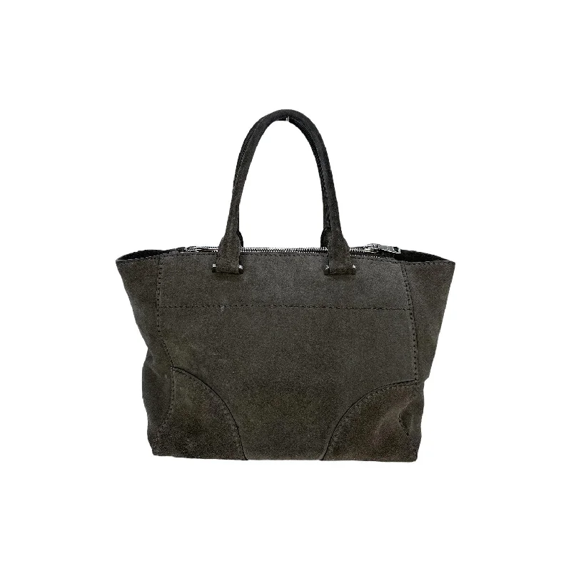 Small - sized Prada Saffiano leather bags for a compact and stylish carryPrada Grey Suede Twin Pocket Tote