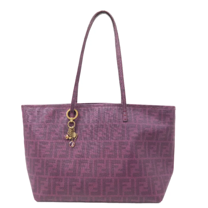 Ladies Fendi shoulder bags with a detachable scarf strap for a stylish and versatile optionFENDI Zucca Logo Print PVC Leather Tote Bag Purple 8BH198