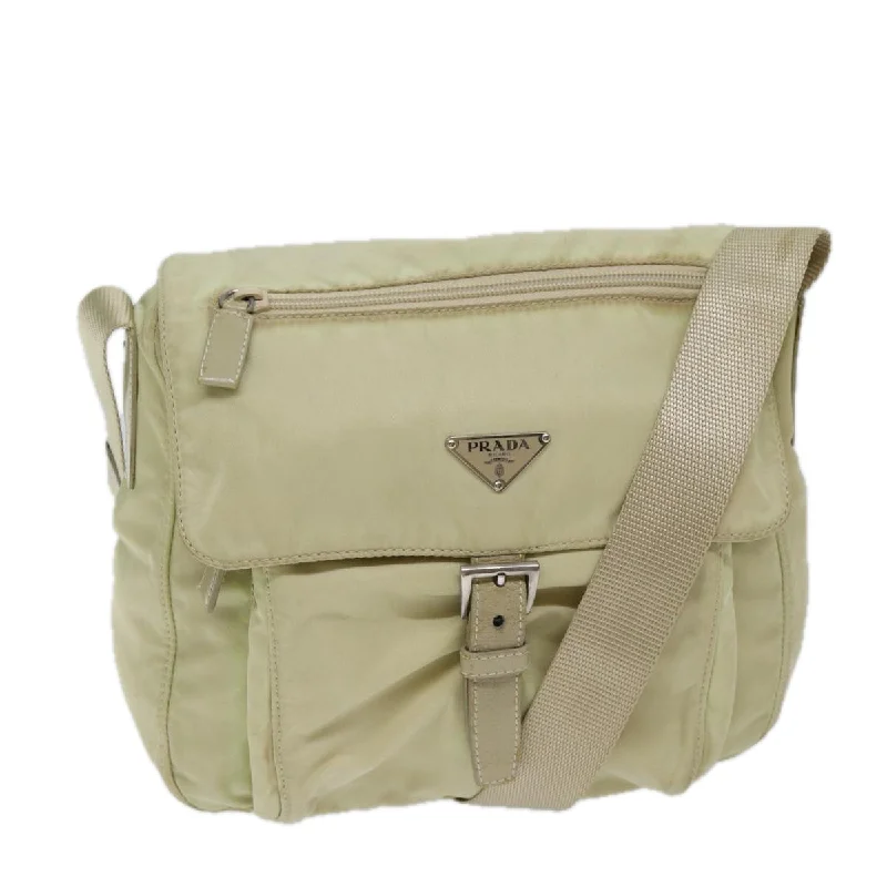 Prada bags with a front - zip pocket for small items like cards and keysPRADA Shoulder Bag Nylon Beige Auth 71909