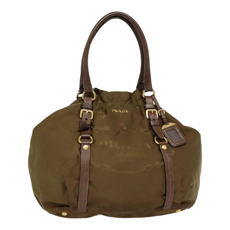 Prada bags with a detachable mobile phone holder for on - the - go conveniencePRADA Tote Bag Nylon Gold Brown Auth yk14427