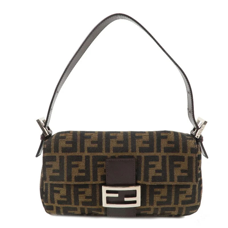 Ladies Fendi shoulder bags with a detachable scarf strap for a stylish and versatile optionFENDI Zucca Mamma Baguette Canvas Leather Shoulder Bag 26424