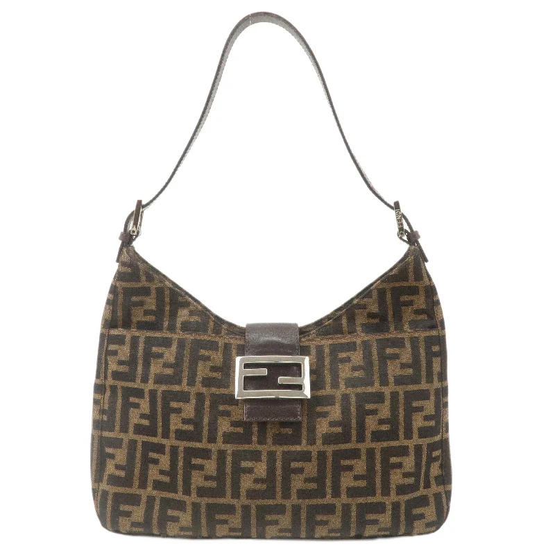 Fendi bags with a detachable camera holder for photography enthusiastsFENDI Zucca Canvas Leather Shoulder Bag Brown Black 26569