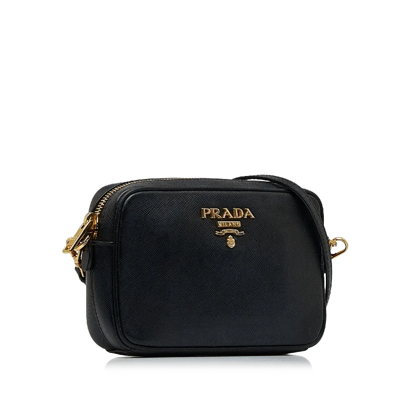 Prada crossbody bags with a printed floral pattern for a feminine touchPrada Camera Bag Black Saffiano Lux