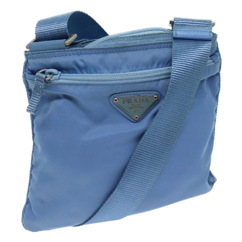 Prada bags with a back - zip pocket for storing valuables securelyPRADA Shoulder Bag Nylon Blue Auth fm3368