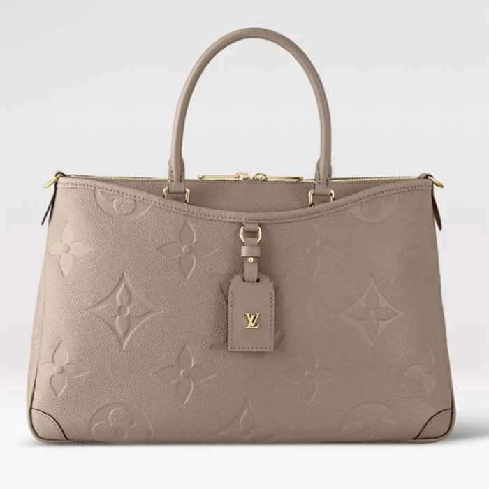 Ladies Louis Vuitton Petite Malle bags in a pastel color for a soft lookLouis Vuitton Unisex Trianon MM Tourterelle Gray Embossed Grained Cowhide Leather