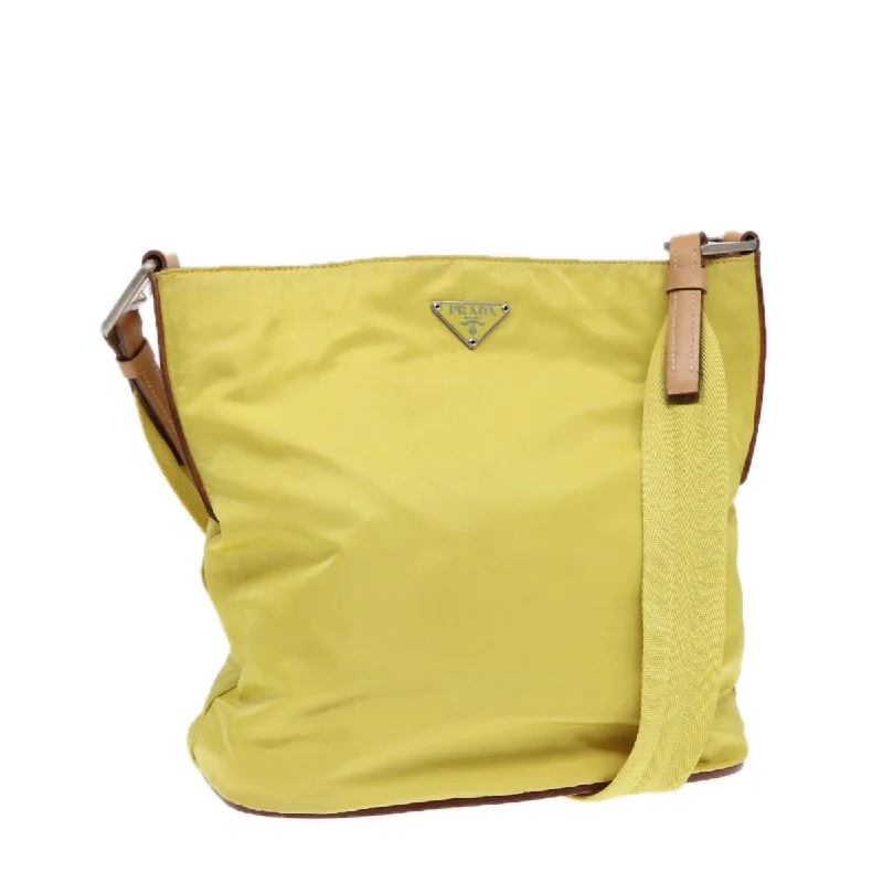 Prada bags with a zippered interior pocket for separating itemsPRADA Shoulder Bag Nylon Yellow Auth 87348