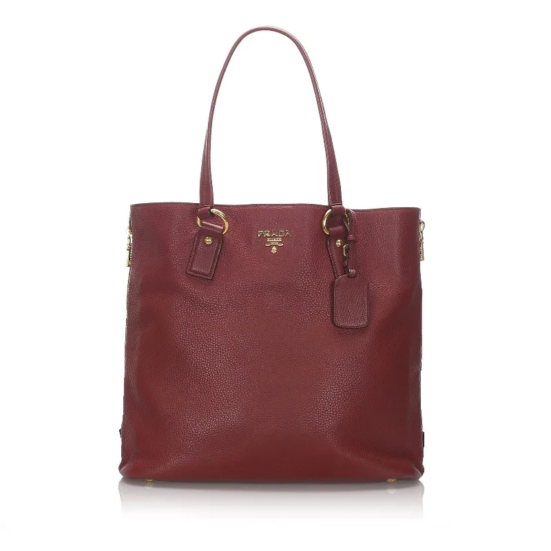 Prada tote bags with a spacious interior and a magnetic - snap closurePrada Red Calf Leather Vitello Daino Tote Bag Italy