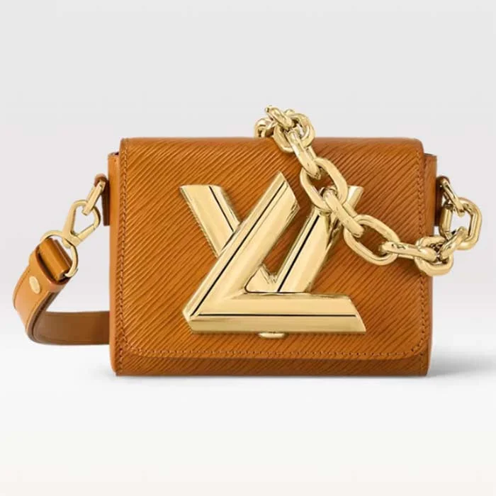 Ladies Louis Vuitton shoulder bags with a tassel decoration for charmLouis Vuitton Women Twist Lock XL Gold Brown Epi Cowhide Leather Microfiber