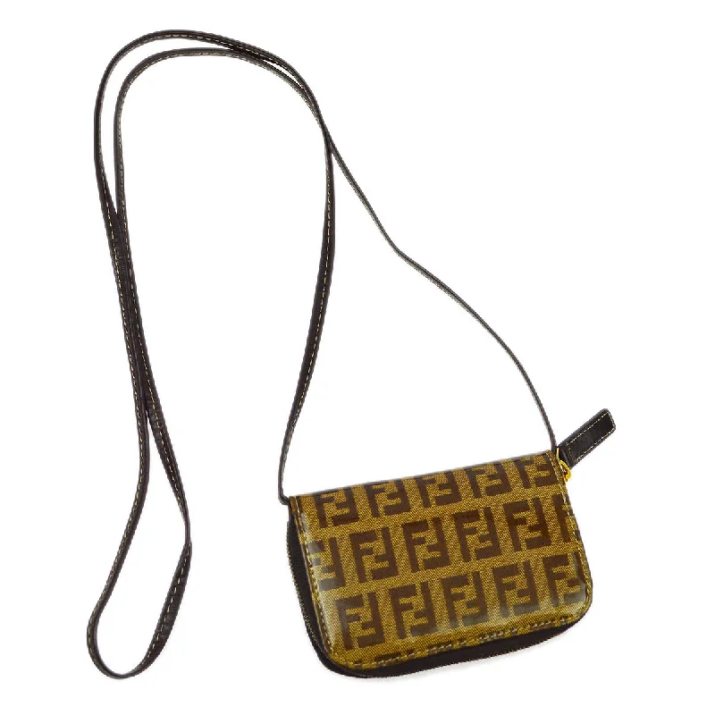 Fendi tote bags with a double - handle and shoulder - strap option for versatile carryingFendi Brown Zucchino Shoulder Pochette Wallet