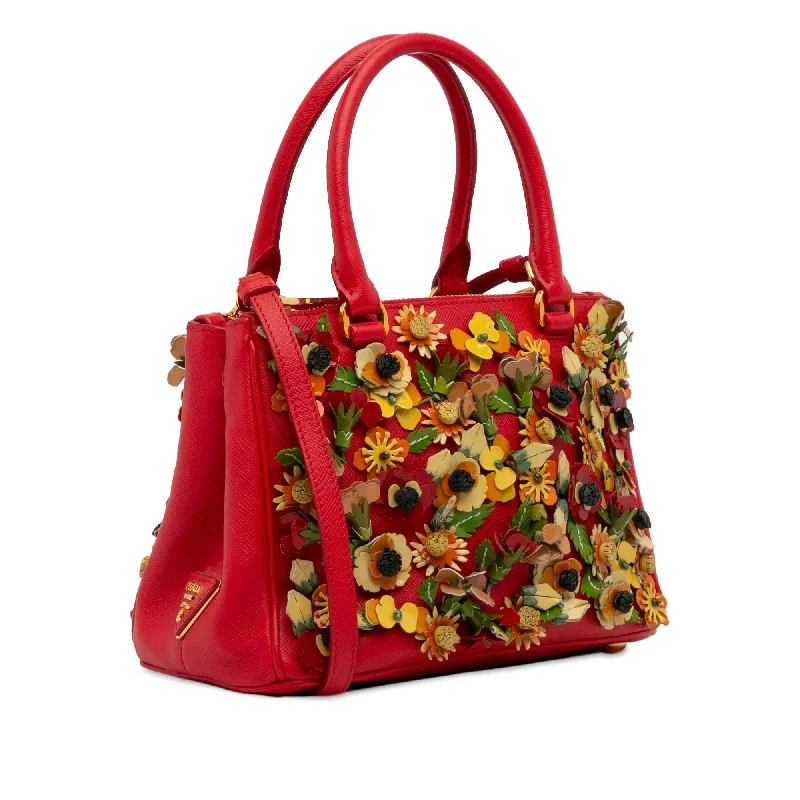 Prada crossbody bags with a woven leather strap for a unique texturePrada Floral Saffiano Double-Zip Galleria Da9727