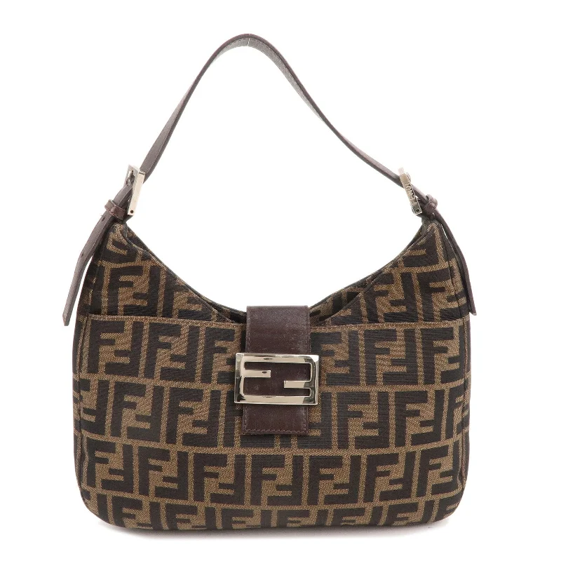 Fendi crossbody bags with a detachable wallet on chain for a hands - free wallet optionFENDI Zucca Canvas Leather Shoulder Bag Brown Black 26569