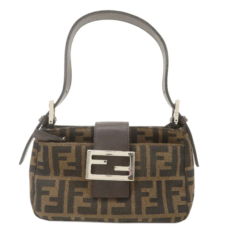 Fendi Peekaboo bags with a classic two - compartment design for organized storageFENDI Zucca Canvas Leather Shoulder Bag Khaki Brown Black 26723