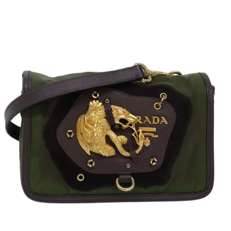 Prada crossbody bags with a woven leather strap for a unique texturePRADA Shoulder Bag Nylon Khaki Auth 74960