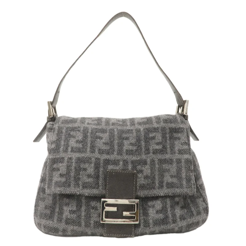 Fendi backpacks with a multi - pocket organization for better functionalityFENDI Zucca Mamma Baguette Wool Leather Shoulder Bag Gray 26325