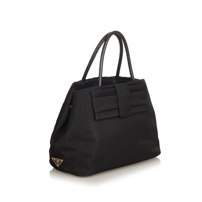 Prada bags with a detachable mobile phone holder for on - the - go conveniencePrada Fiocco Bow Tessuto Tote Bag 25824