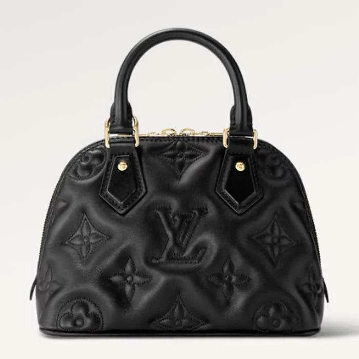 Louis Vuitton bags with a detachable mirror inside for on - the - go touch - upsLouis Vuitton LV Women Alma BB Handbag Black Quilted Embroidered Smooth Calf Leather