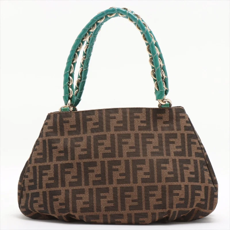 Fendi handbags with a metal - framed clasp for durability and a stylish lookFendi Zucca Canvas Handbag Brown and Green