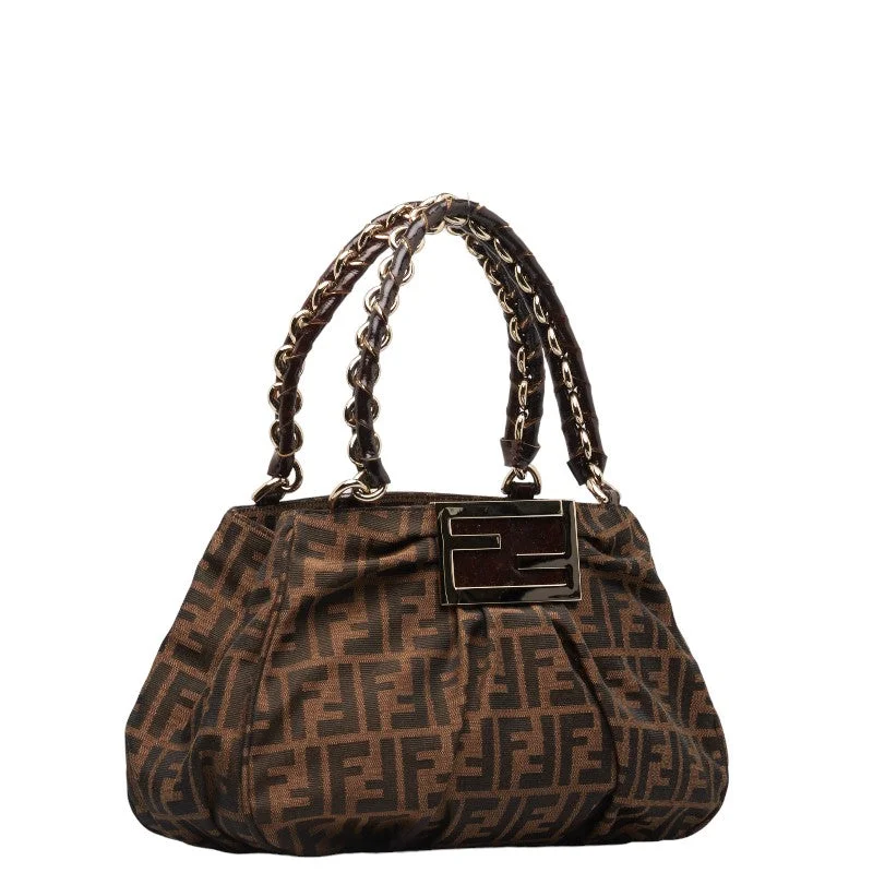 Ladies Fendi Baguette bags with a star - shaped charm for a playful and trendy touchFendi Zucca Logo  Mia Chain Handbag 8BR615 Brown Canvas Emmeline  Fendi