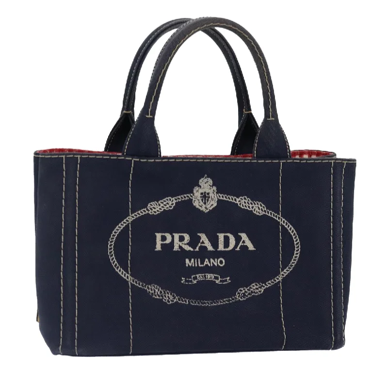 Prada Cahier bags with a detachable shoulder strap for versatile carryingPRADA Canapa PM Hand Bag Canvas Navy Gold Auth ep5438