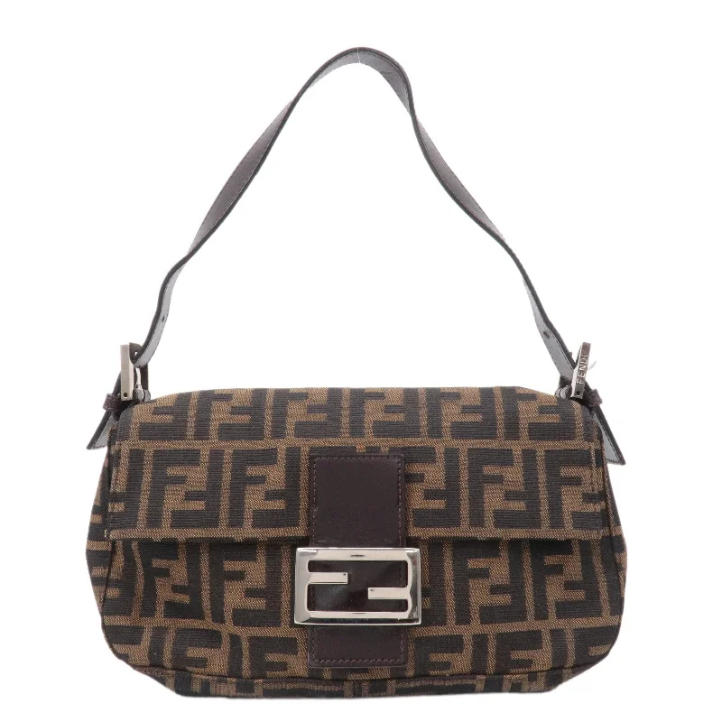 Fendi Baguette bags with a detachable shoulder strap for hands - free convenienceFENDI Zucca Mamma Baguette Canvas Shoulder Bag Brown Black 26424