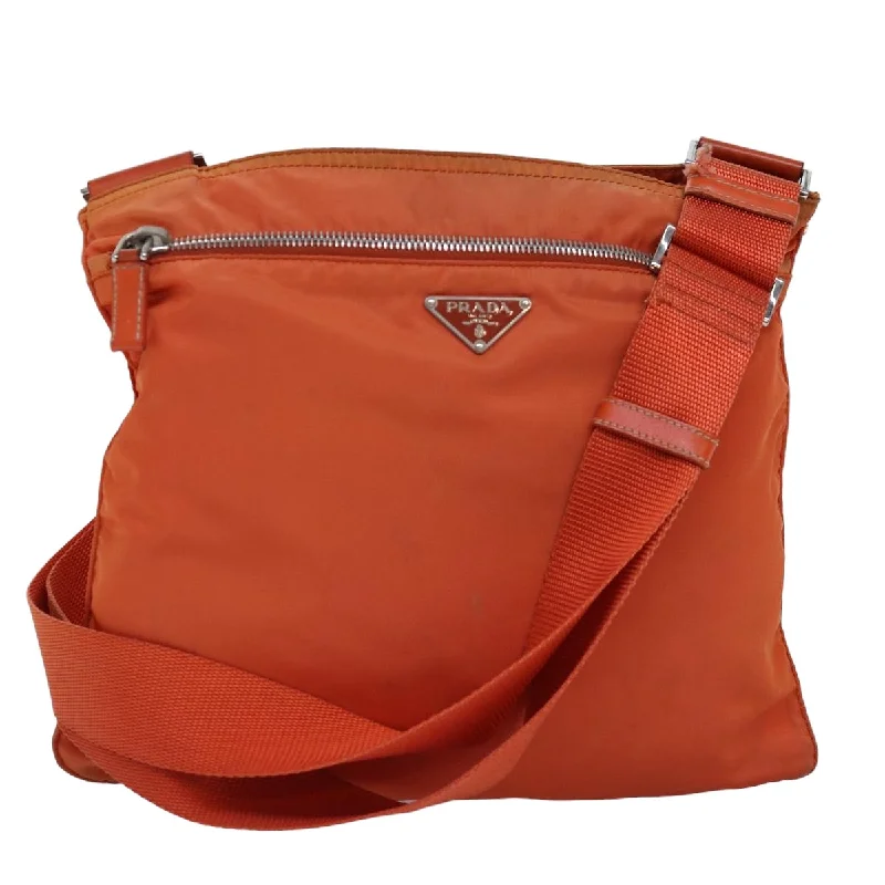 Prada handbags with a patent - leather finish for a shiny and sophisticated appearancePRADA Shoulder Bag Nylon Orange Auth 77079