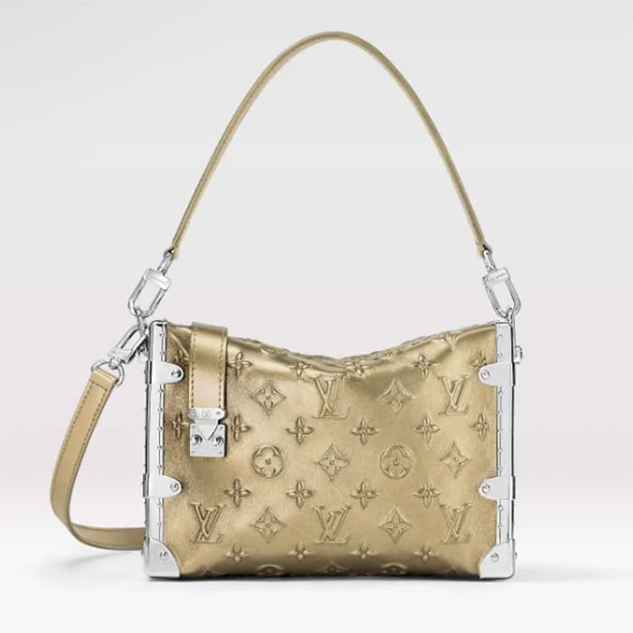 Louis Vuitton Twist bags with a crystal - embellished LV - turnlockLouis Vuitton LV Unisex Side Trunk Handbag Light Gold Calfskin