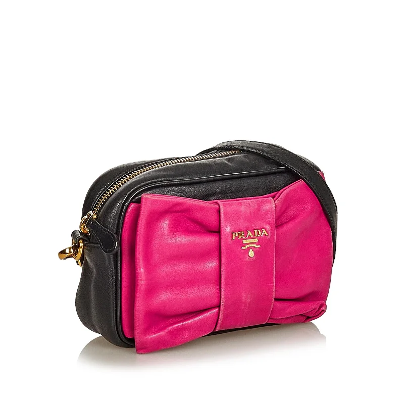 Ladies Prada shoulder bags with a tassel - adorned zipper for added charmPrada Fiocco Bow Leather Crossbody Bag 25851