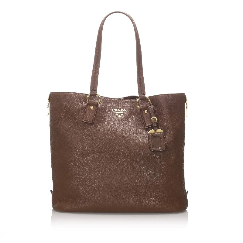 Prada Galleria bags with a structured silhouette for a professional lookPrada Brown Calf Leather Vitello Daino Tote Bag Italy