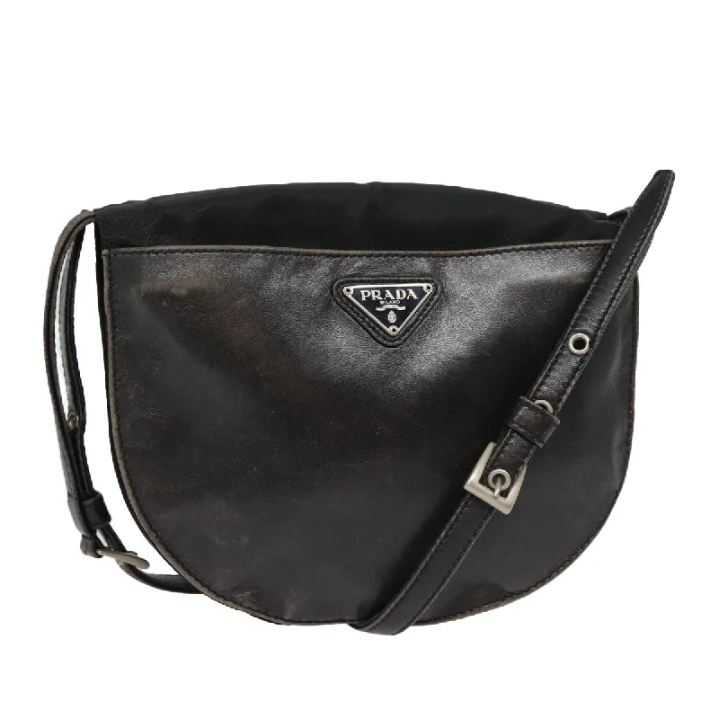 Prada bags with a detachable mirror inside for quick touch - upsPRADA Shoulder Bag Leather Silver Black Auth 78102