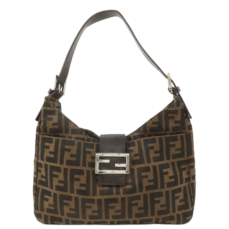 Fendi By The Way bags with a detachable pouch for separating small itemsFENDI Zucca Canvas Leather Shoulder Bag Brown Black 26569