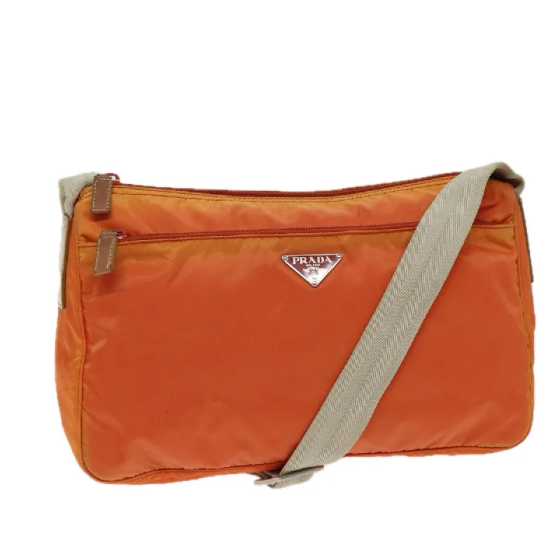 Prada nylon backpacks with a hidden back pocket for securityPRADA Shoulder Bag Nylon Orange Auth 74735