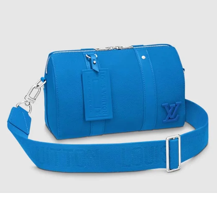 Louis Vuitton handbags with a patent - leather finish for a shiny lookLouis Vuitton Unisex City Keepall Bag Bright Blue Cowhide Leather