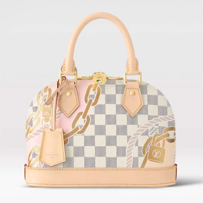 Louis Vuitton backpacks with a hidden back pocket for securityLouis Vuitton LV Women Alma BB Handbag Damier Azur Coated Canvas Cowhide Leather