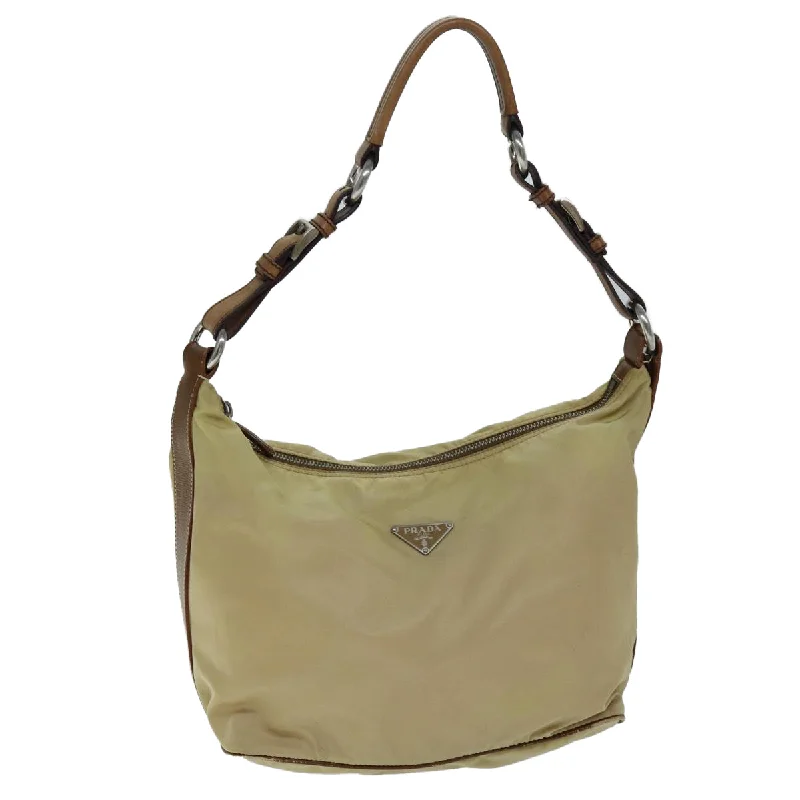 Ladies Prada shoulder bags with a single - handle design for simplicityPRADA Shoulder Bag Nylon Beige Auth 73602