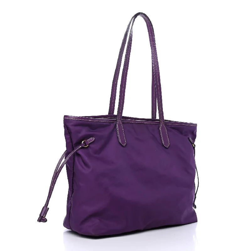 Prada tote bags with a double - handle and shoulder - strap option for easy usePrada Tessuto Nylon Saffiano Tote