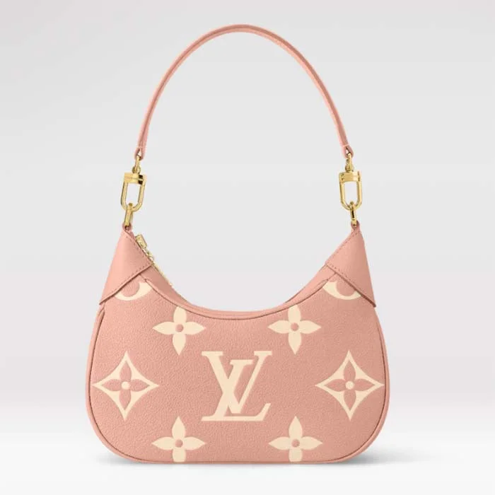 Ladies Louis Vuitton shoulder bags with a tassel decoration for charmLouis Vuitton LV Women Bagatelle Mini Hobo Handbag Pink Embossed Grained Cowhide Leather