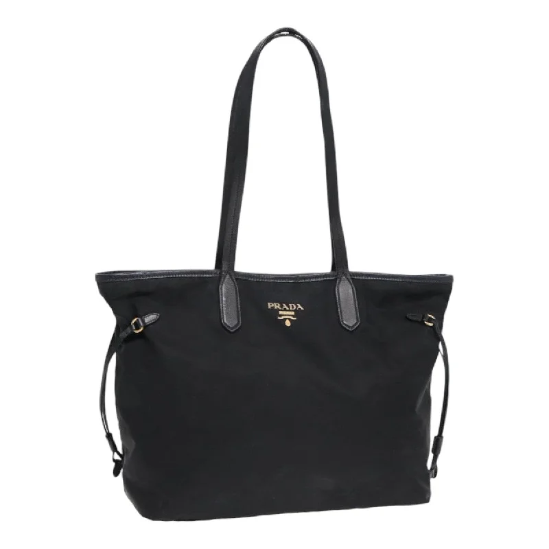 Prada handbags with a metal - framed clasp for durability and stylePRADA Tote Bag Nylon Black Gold Auth 84619