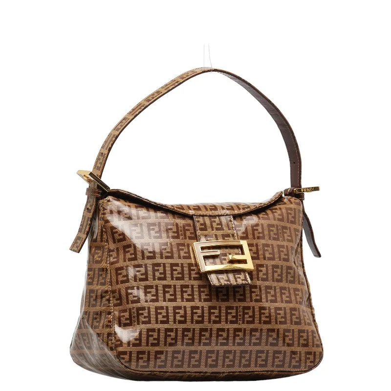 Fendi bags with a zippered interior pocket for separating items and keeping them organizedFI Zuchino MANMABACKET HANDBACHET One-Shoulder Bag Beige Brown Vinyl Leather  FENDI