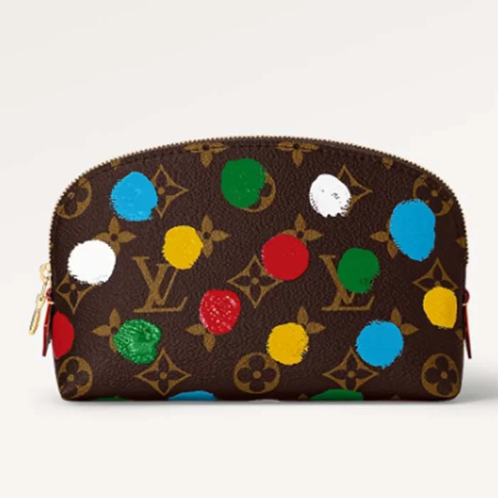 Ladies Louis Vuitton Capucines bags with gold - toned hardwareLouis Vuitton Unisex LV x YK Cosmetic Pouch Monogram Coated Canvas 3D Painted Dots Print