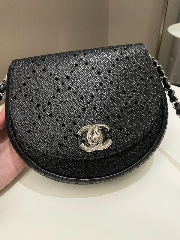 Chanel bags with adjustable chain strapsChanel Perforated Curve Bag Black Caviar