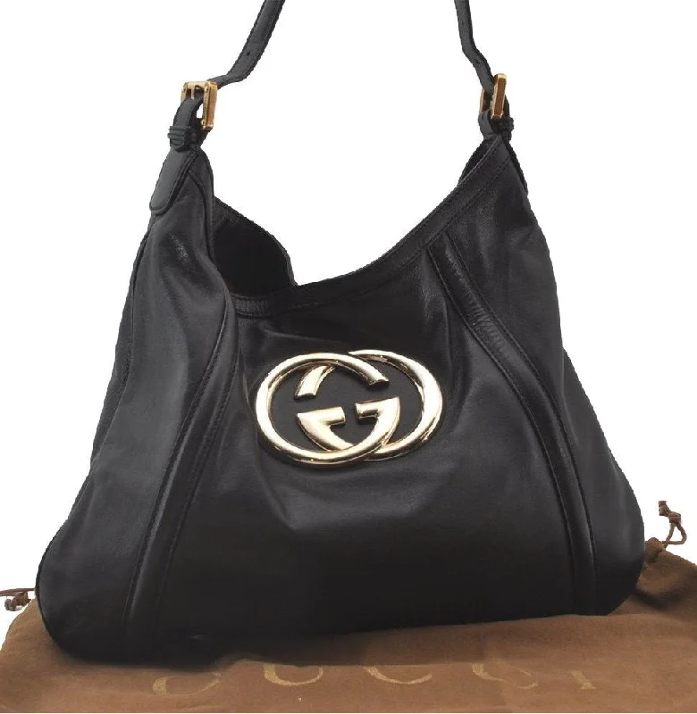 Ladies Gucci shoulder bags with a single - handle designAuthentic GUCCI Vintage Britt Shoulder Hand Bag Leather 162740 Black 0721J