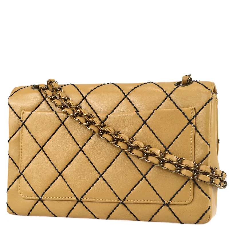 Chanel bags with iconic gold chainsChanel 2000-2001 Beige Calfskin Wild Stitch Straight Flap Bag