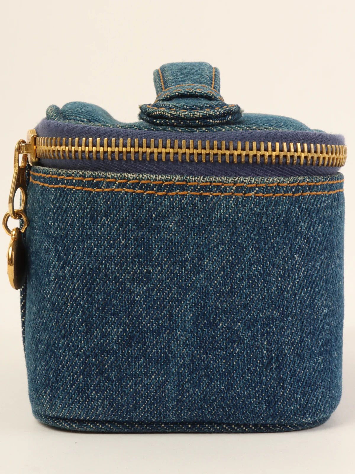 Chanel bags with iconic gold chainsCHANEL Around 1997 Made Denim Cc Mark Stitch Vanity Indigo