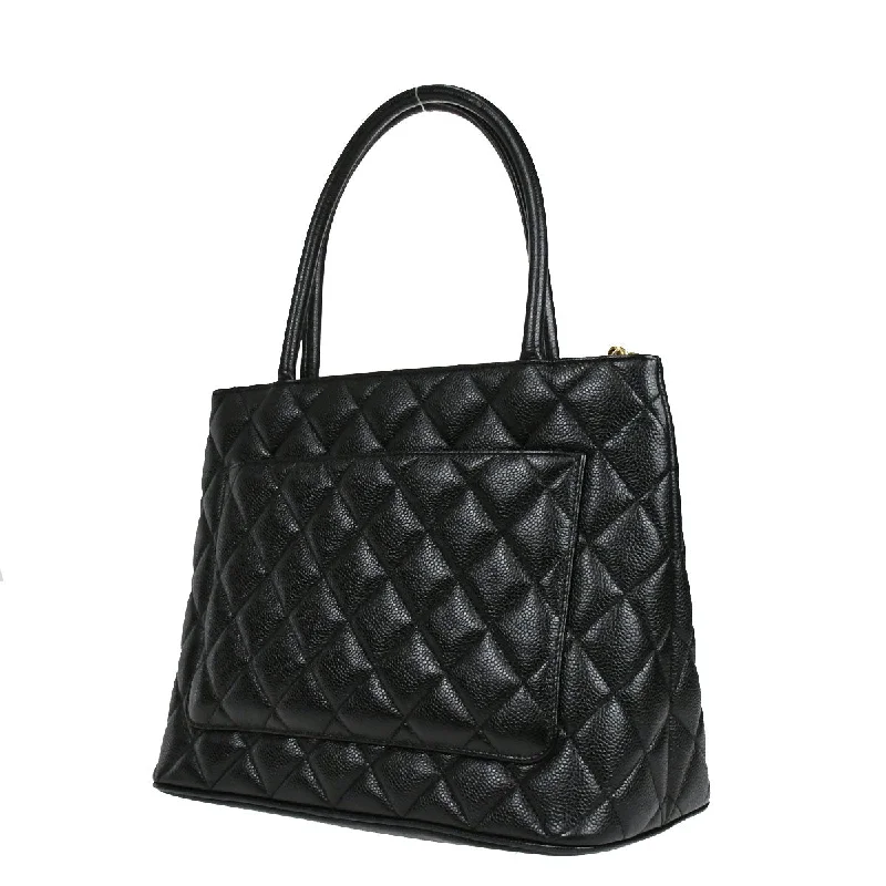 Chanel bags with iconic stitching detailsCHANEL 2001-2003 Medallion Tote Black Caviar 97471