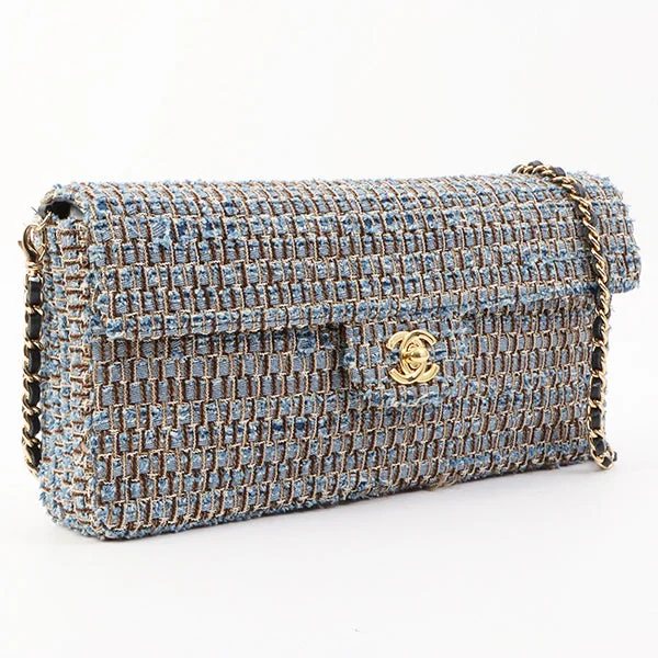 Chanel bags available at online luxury retaileChanel Around 2003 Made Tweed Chocolate Bar Chain Bag Indigo/Multi